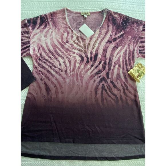 ONE WORLD MEDIUM Mid Sleeve Ombré Top - Picture 2 of 12